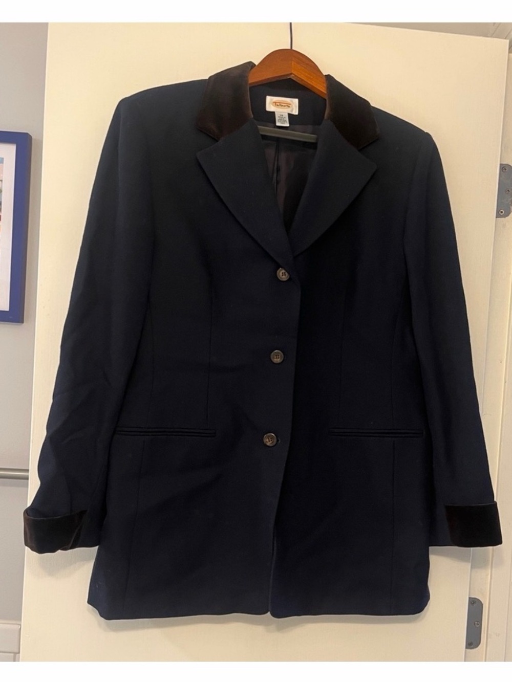 Talbots Wool Navy Blazer with Brown Velvet Trim